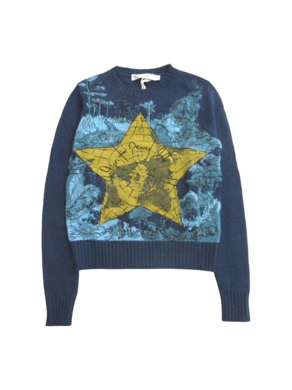 Dior Around the World Cashmere Knit Sweater Lucky Star Bee Embroidery Navy 34